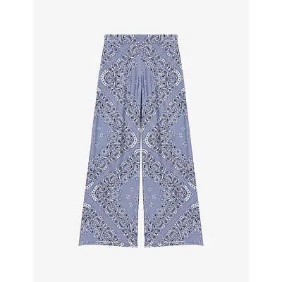 MAJE WOMENS BLEUS BANDANA-PATTERN WIDE-LEG SATIN TROUSERS