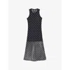 Maje Womens  Bead-embellished Crochet-overlay Woven Midi Dress In Bleus