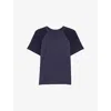 Maje Womens Branded Tweed-sleeved Cotton-jersey T-shirt Bleus In Bleus
