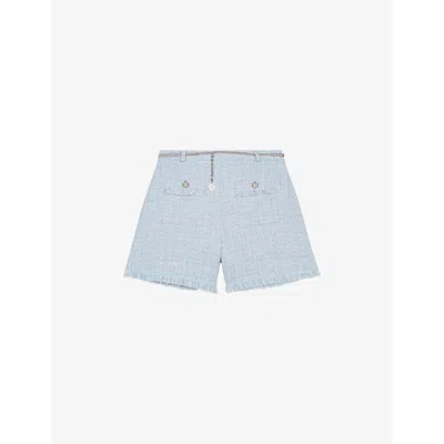 MAJE WOMENS BLEUS CHAIN-BELT PATCH-POCKET TWEED SHORTS