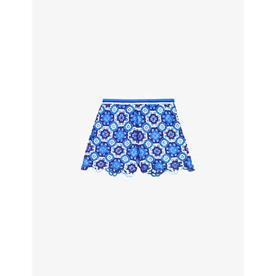 Maje Womens Bleus Clover-motif Crochet Knitted Shorts