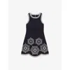 Maje Short Dress With Crochet Details In Bleus