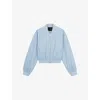 Maje Cropped Denim Bomber Jacket In Bleus