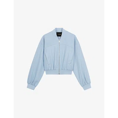 MAJE WOMENS BLEUS CROPPED RELAXED-FIT STRETCH-DENIM BOMBER JACKET