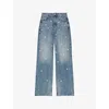 Maje Faux Pearl-embellished Jeans In Bleus