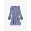 Maje Patterned Pleated Dress In Bleus
