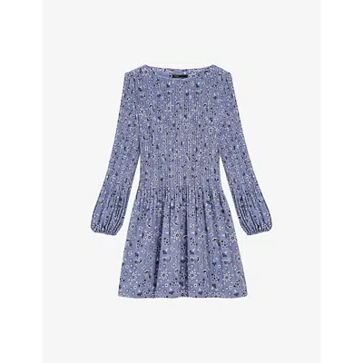 MAJE WOMENS FLORAL-PATTERN PLEATED WOVEN MINI DRESS BLEUS