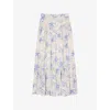 Maje Linen-blend Watercolour Maxi Skirt In Bleus