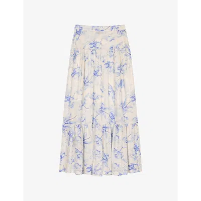 MAJE WOMENS BLEUS FLORAL-PRINT LINEN-BLEND MAXI SKIRT
