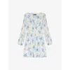 Maje Womens Floral-print Long-sleeve Pleated Woven Mini Dress Bleus In Bleus