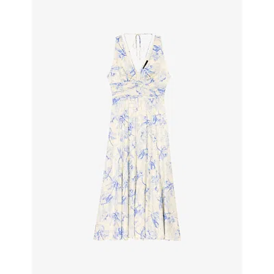 Maje Womens Floral-print Sleeveless Jacquard-woven Maxi Dress Bleus