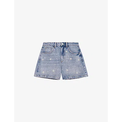 Maje Womens Flower-embellished High-rise Denim Shorts Bleus