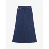 Maje Long Denim Skirt In Bleus