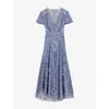 Maje Ribleuta Bandana-print Midi Dress In Bleus