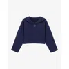 Maje Womens  Pearl-embellished Patch Cropped Cotton-blend Jersey Sweatshirt In Bleus