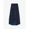 Maje Womens Pleated Asymmetric-hem Woven Maxi Dress Bleus In Bleus