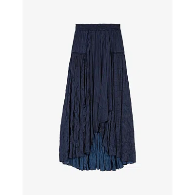 Maje Womens Pleated Asymmetric-hem Woven Maxi Dress Bleus