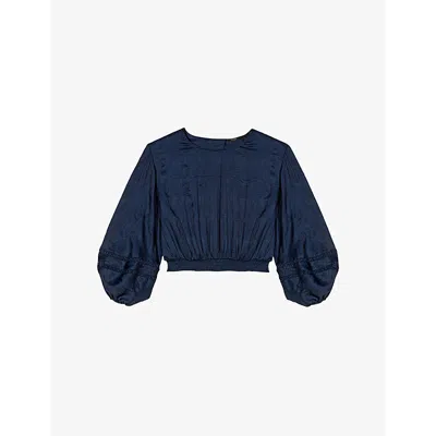 MAJE WOMENS BLEUS PUFF-SLEEVE CROPPED SATIN BLOUSE