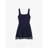 Maje Rhinestone Crochet Short Dress In Bleus