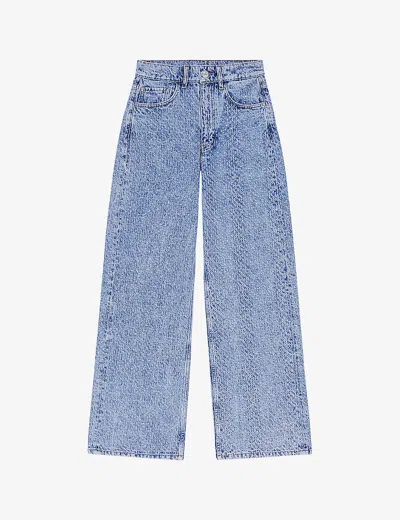 Maje Womens Bleus Rhinestone-embellished Wide-leg Denim Jeans In Blue
