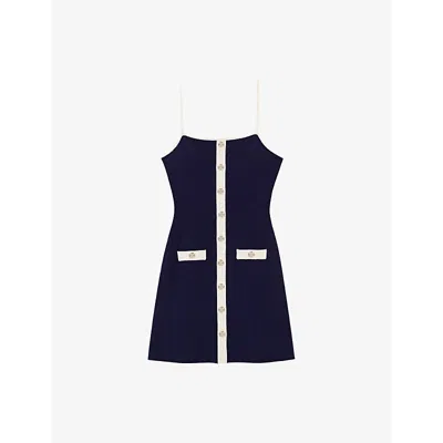MAJE WOMENS RIBBED CONTRAST-TRIM KNITTED MINI DRESS BLEUS