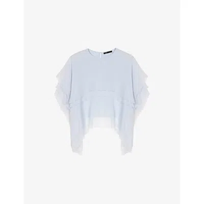 Maje Womens Bleus Ruffled Cape-effect Chiffon Top