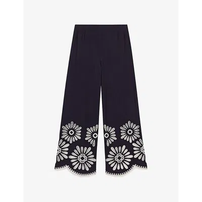 MAJE WOMENS MAJE SCALLOP-HEM CROCHET-DETAIL STRAIGHT-LEG COTTON TROUSERS