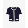 Maje Womens Short-sleeved Contrast-trim Knitted Cardigan Bleus In Bleus