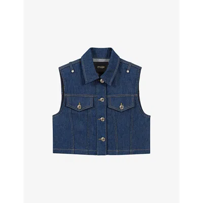 MAJE WOMENS BLEUS SLEEVELESS CROPPED DENIM JACKET