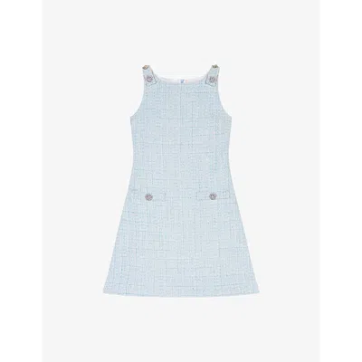 Maje Womens Sleeveless Tweed Cotton-blend Mini Dress Bleus
