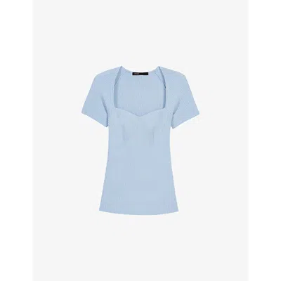 Maje Womens Sweetheart-neck Short-sleeve Stretch-knit Jumper Bleus