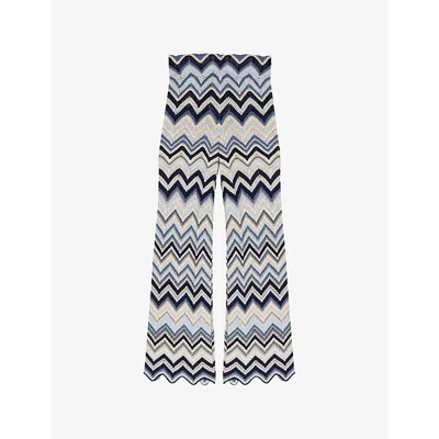 MAJE WOMENS BLEUS ZIG-ZAG CROCHET KNITTED TROUSERS