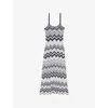 Maje Womens Zigzag-pattern Crochet Knitted Maxi Dress Bleus
