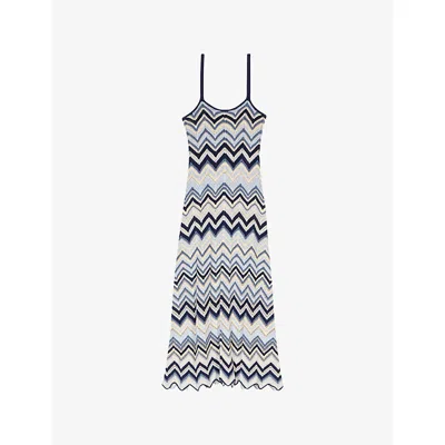 Maje Womens Zigzag-pattern Crochet Knitted Maxi Dress Bleus