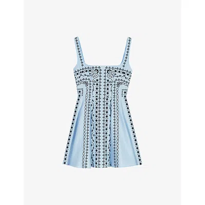 Maje Womens Bandana-print Square-neck Woven Mini Dress Blue