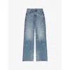 Maje Womens Blue Bead-embroidered Wide-leg Jeans In Blue