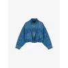 Maje Womens Blue Collared Elasticated-hem Denim Bomber Jacket In Blue