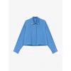 Maje Womens Blue Cropped Diamanté-embellished Stretch-cotton Shirt In Blue
