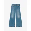 Maje Womens Blue Flared Chain-embellished Stretch-denim Jeans In Blue