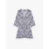 Maje Womens Fruit-print Elasticated-waist Pleated Woven Mini Dress Blue Fruits Print