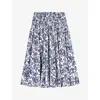 Maje Womens Blue Fruits Print Fruit-print Smocked-waist Cotton Maxi Skirt In Blue