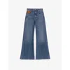 Maje Womens Blue Leather-pocket Wide-leg High-rise Stretch-denim Jeans In Blue