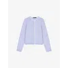Maje Womens Blue Rhinestone-embellished Contrast-trim Stretch Wool-blend Cardigan In Blue