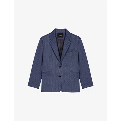 Maje Womens Blue Rhinestone-embellished Relaxed-fit Stretch-woven Jacket