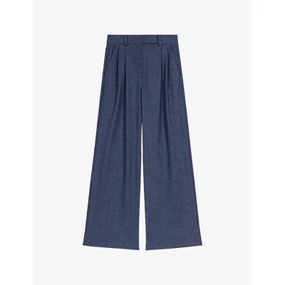 Maje Womens Blue Rhinestone Suit Trousers