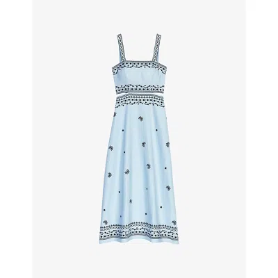 Maje Womens Bandana-embroidered Cut-out Woven Mini Dress Blue Sky