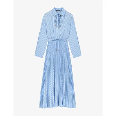 Maje Womens Blue Sky Eyelet Pleated Woven Maxi Dress