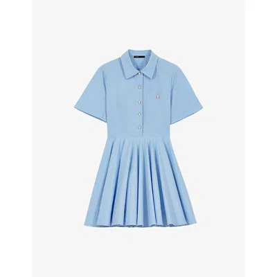 Maje Womens Blue Sky Flared Chest-pocket Stretch-cotton Shirt Dress