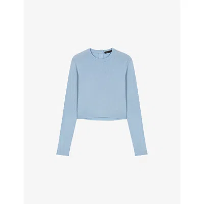 Maje Womens Blue Sky Jewelled-buttons Knitted Wool Jumper