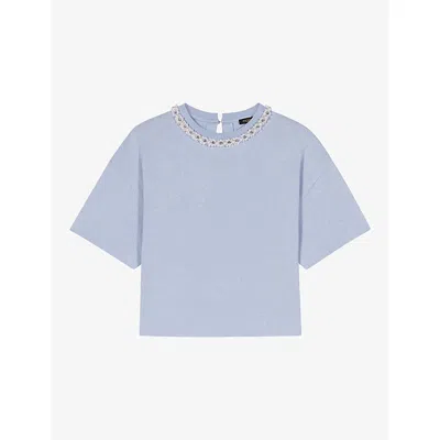 Maje Womens Blue Sky Necklace-embellished Short-sleeved Cotton-jersey T-shirt